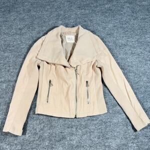 Thread & Supply Faux Suede Moto Jacket Women’s Small Nude Tan Ribbed Panels Zip